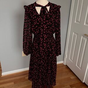 Milly Black and Red A-line Long Sleeve Dress